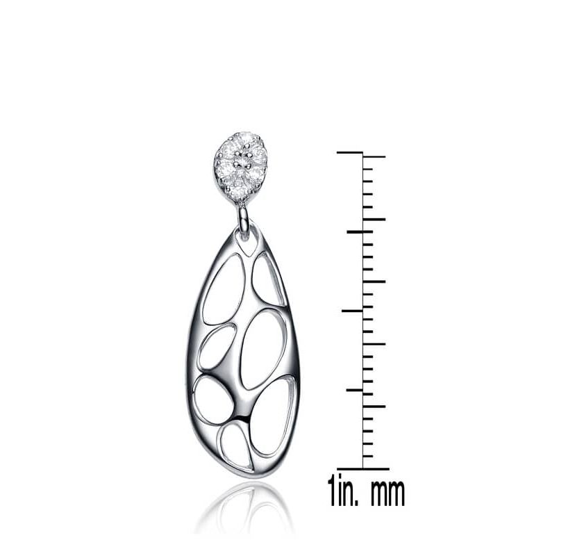 Lab Created Sterling Silver White Gold Plated with Clear Cubic Zirconia Oval Drop Lace Design Earrings
