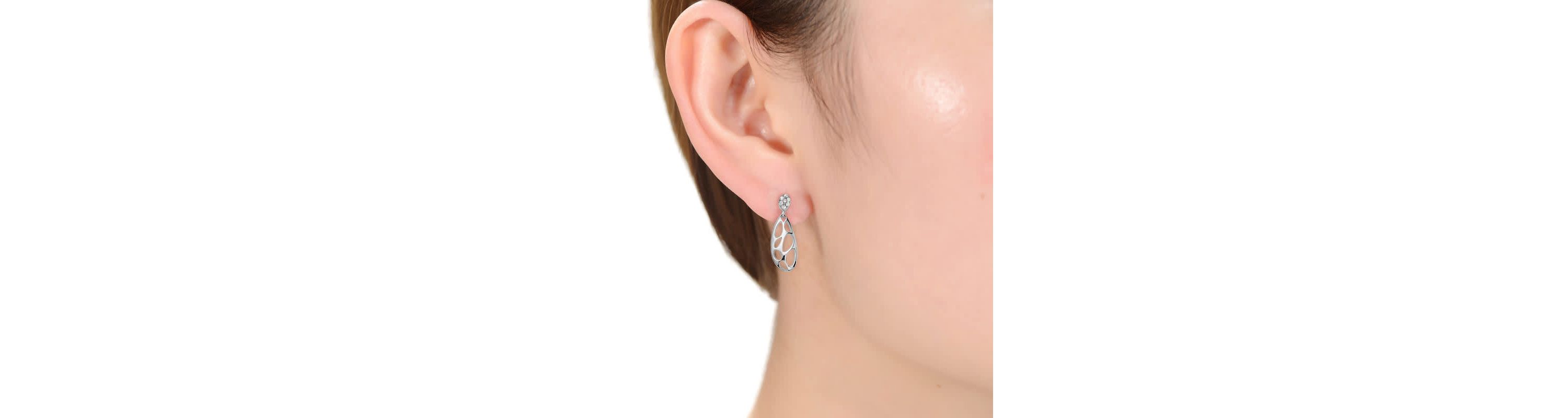 Lab Created Sterling Silver White Gold Plated with Clear Cubic Zirconia Oval Drop Lace Design Earrings