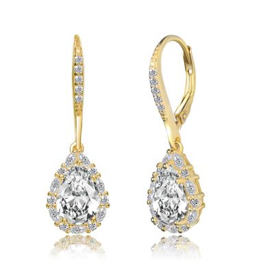 Rozzato Lab Created Sterling Silver 14K Gold Plated with Clear Cubic Zirconia Drop Earrings