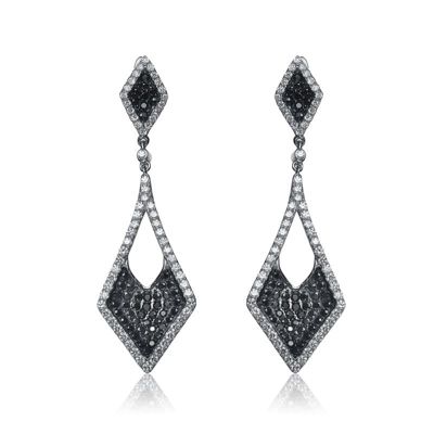 Rozzato Lab Created Sterling Silver Black Plated & White Gold Plated Kite Shape Drop Earrings