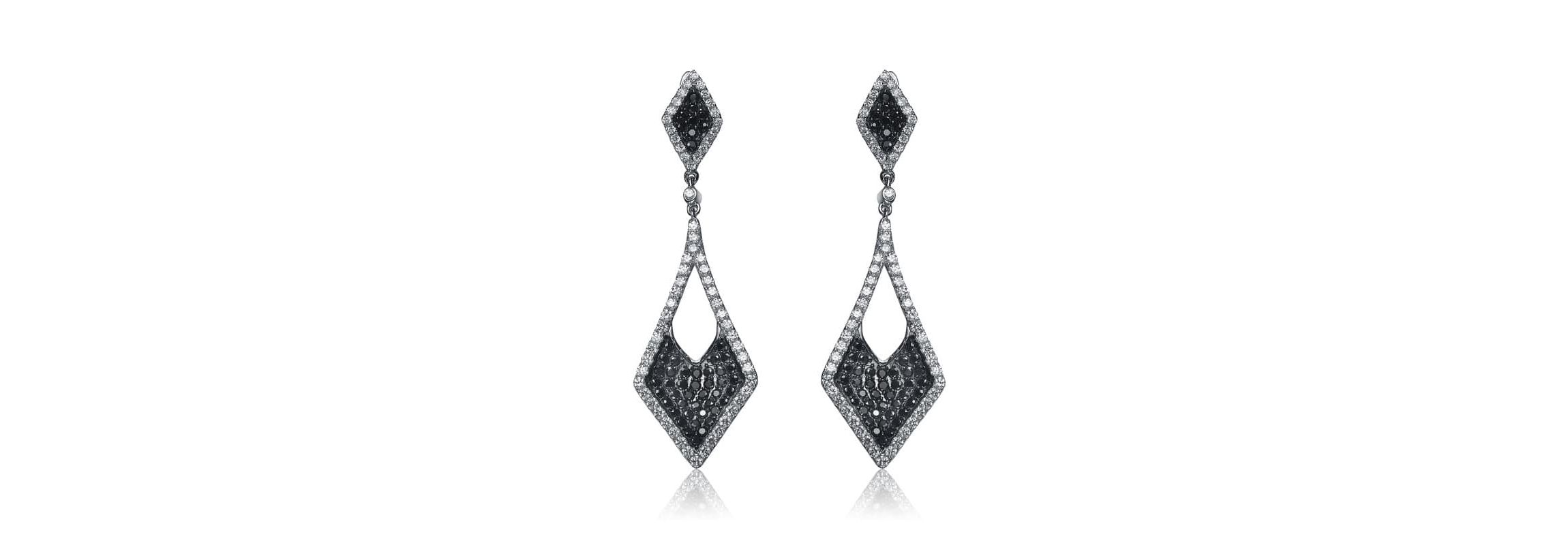 Lab Created Sterling Silver Black Plated & White Gold Plated Kite Shape Drop Earrings