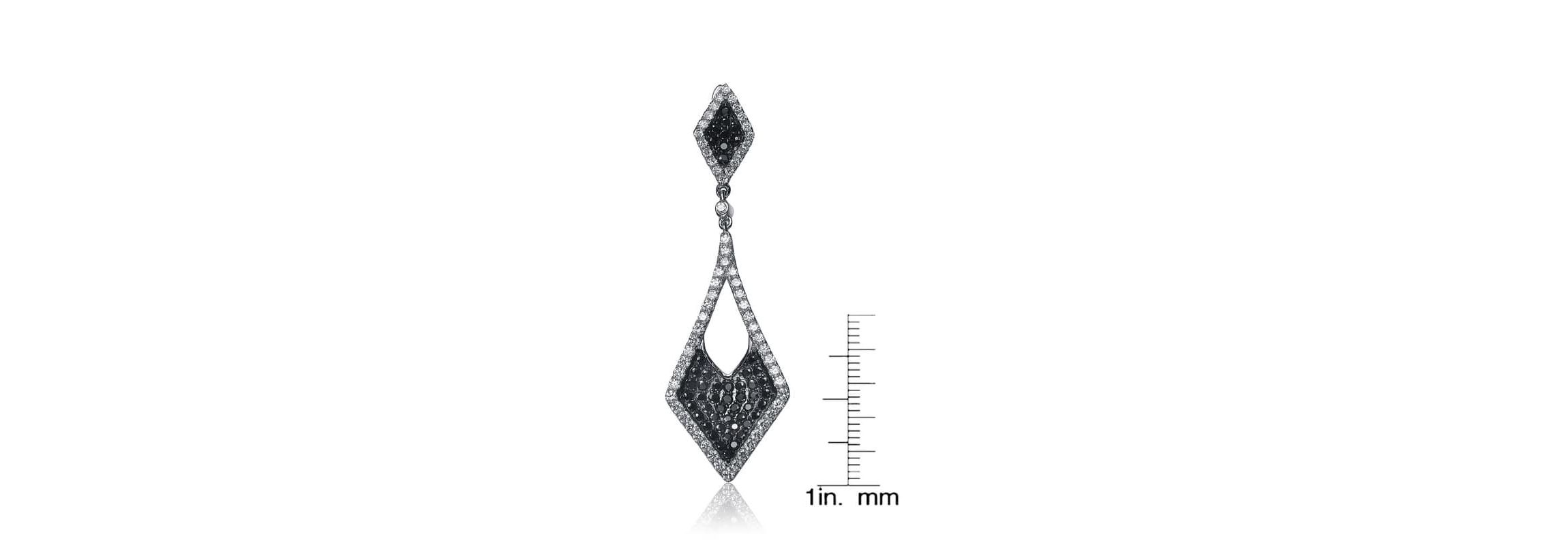 Lab Created Sterling Silver Black Plated & White Gold Plated Kite Shape Drop Earrings