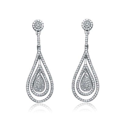 Rozzato Lab Created Sterling Silver White Gold Plated with Clear Cubic Zirconia Outlined Teardrop Earrings
