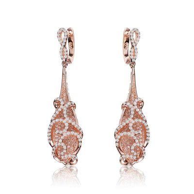 Rozzato Lab Created Sterling Silver 18K Rose Gold Plated with Cubic Zirconia Infinity Post and Filigree Drop Earrings