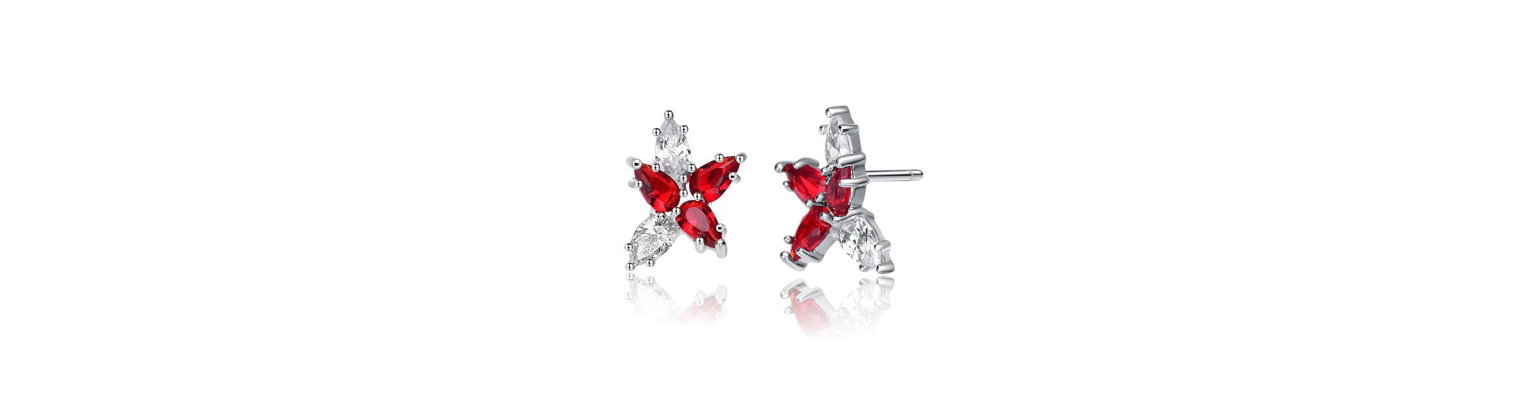 Lab Created Sterling Silver White Gold Plated with Ruby Red Cubic Zirconia Stud Earrings