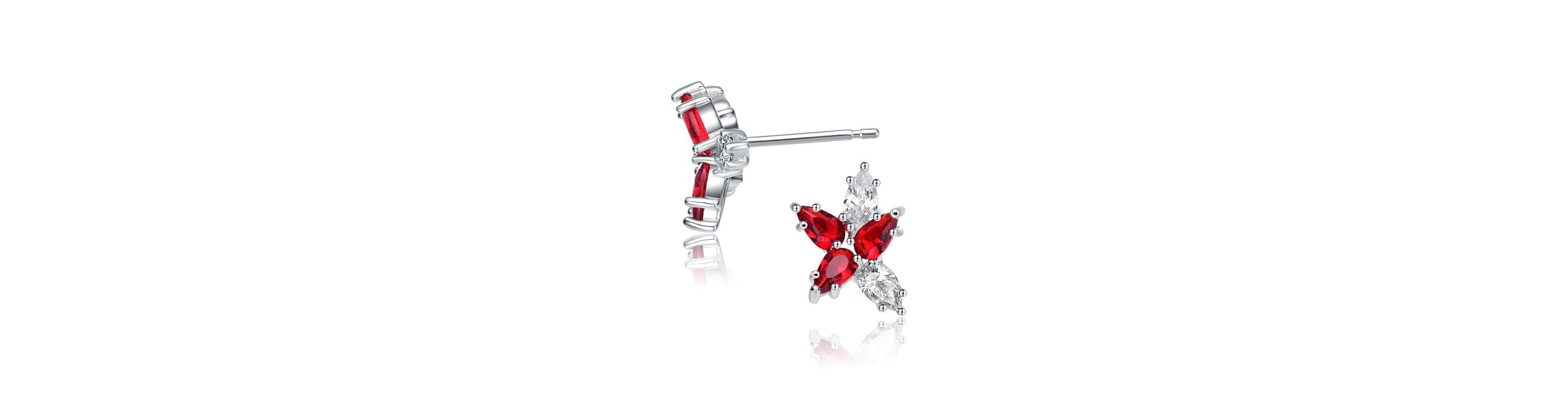 Lab Created Sterling Silver White Gold Plated with Ruby Red Cubic Zirconia Stud Earrings
