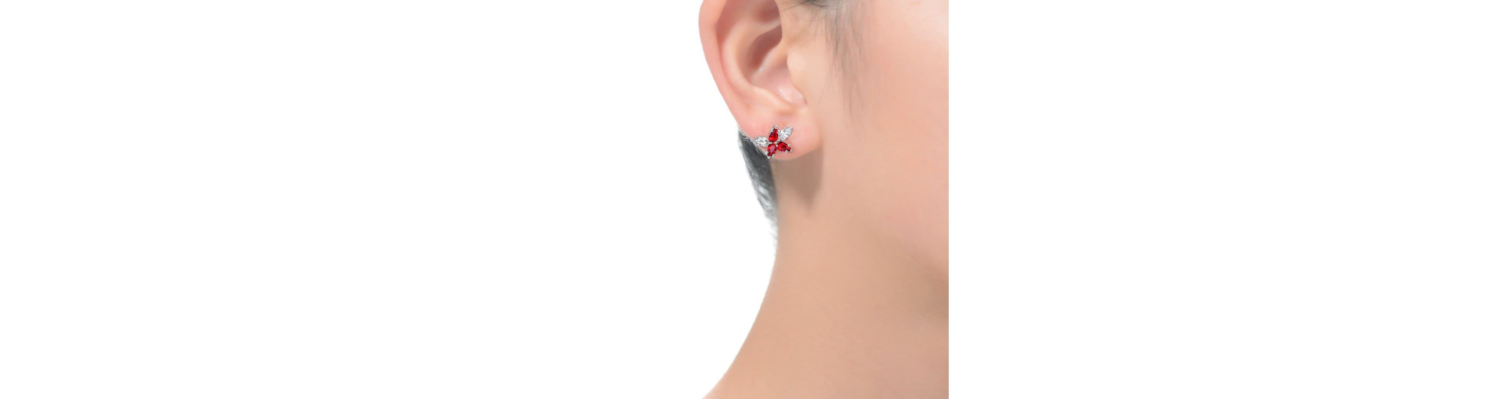 Lab Created Sterling Silver White Gold Plated with Ruby Red Cubic Zirconia Stud Earrings