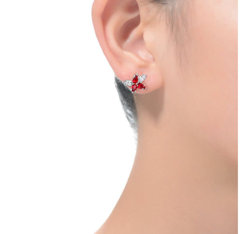 Lab Created Sterling Silver White Gold Plated with Ruby Red Cubic Zirconia Stud Earrings