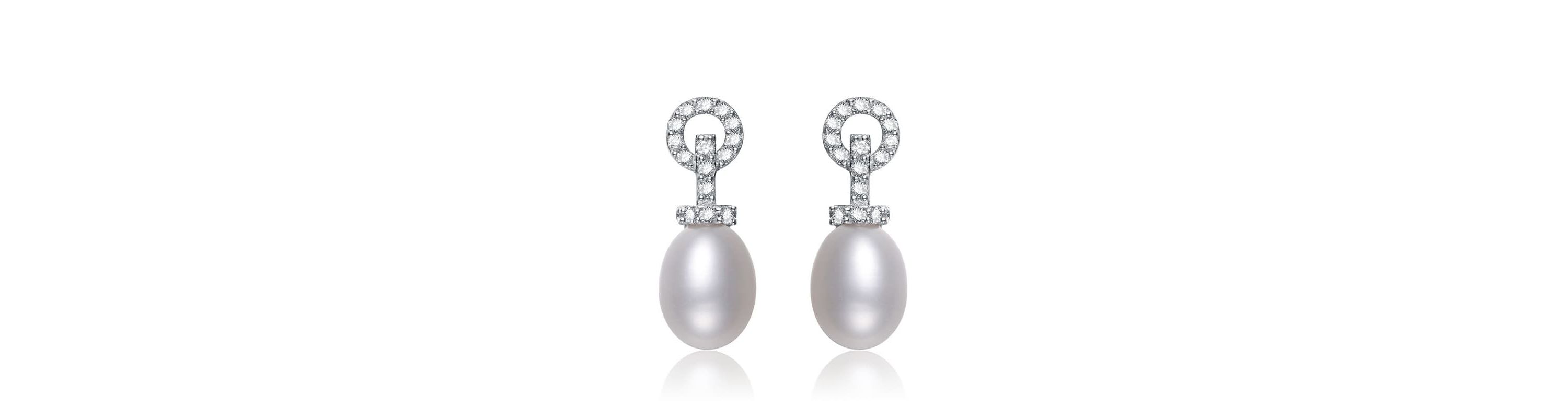Lab Created Sterling Silver White Gold Plated with Cubic Zirconia & Pearl Drop Earrings