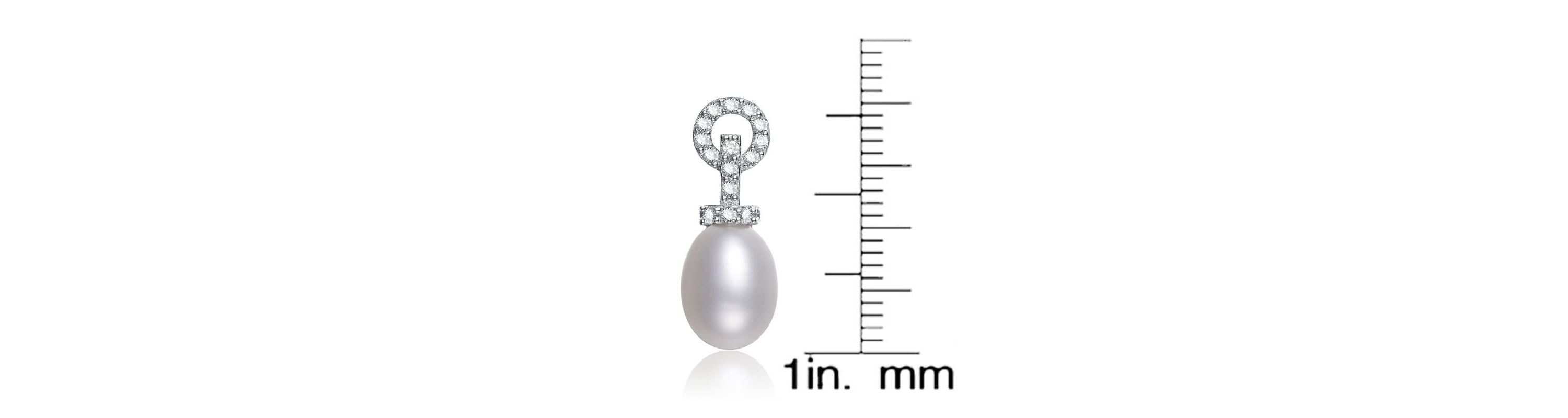 Lab Created Sterling Silver White Gold Plated with Cubic Zirconia & Pearl Drop Earrings