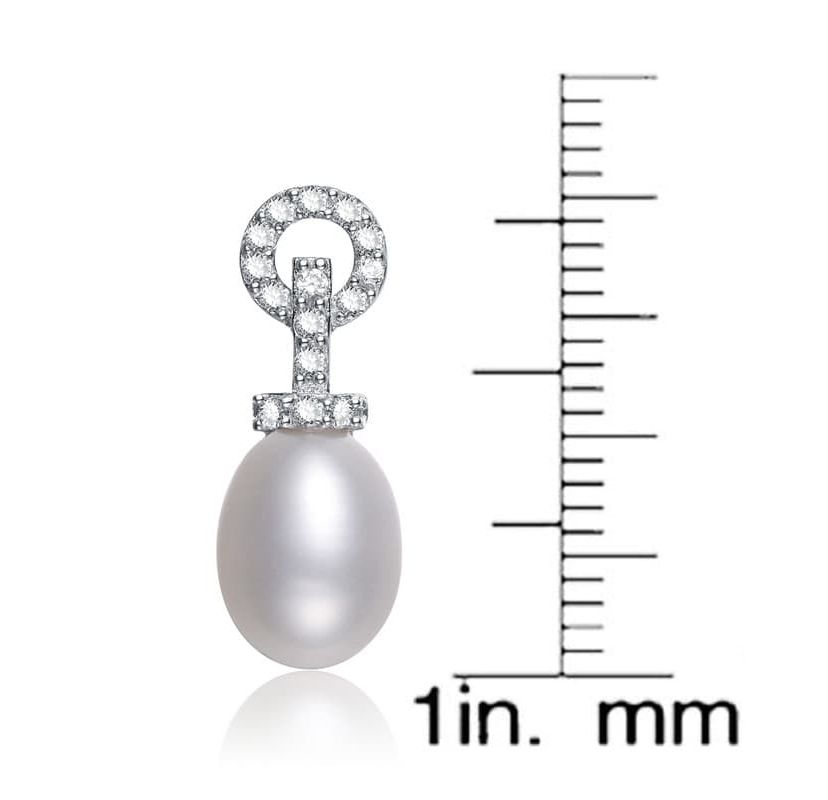 Lab Created Sterling Silver White Gold Plated with Cubic Zirconia & Pearl Drop Earrings