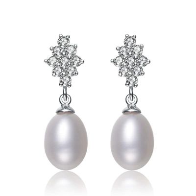 Rozzato Lab Created Sterling Silver White Gold Plated with Freshwater Pearl Dangle Earrings