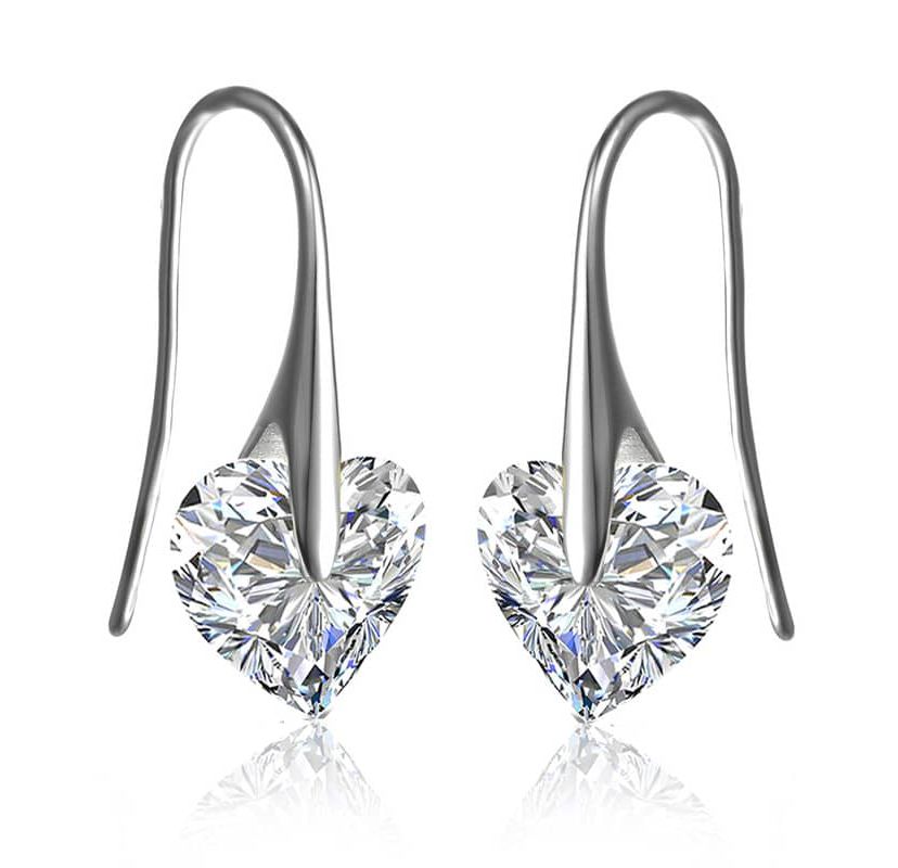 Lab Created Sterling Silver with Colored Heart Shaped Cubic Zirconia Hook Earrings