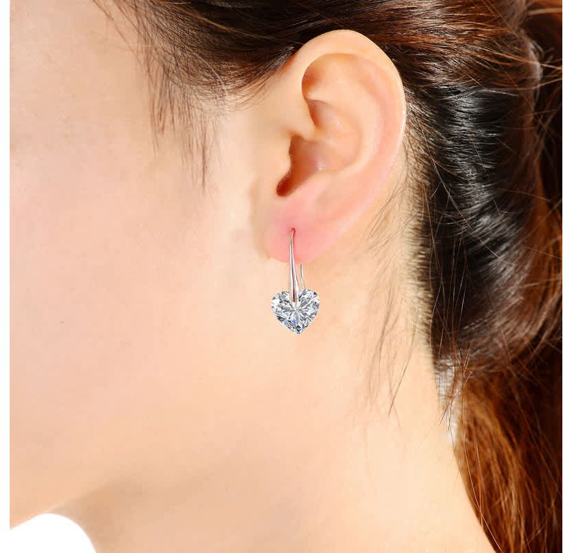 Lab Created Sterling Silver with Colored Heart Shaped Cubic Zirconia Hook Earrings
