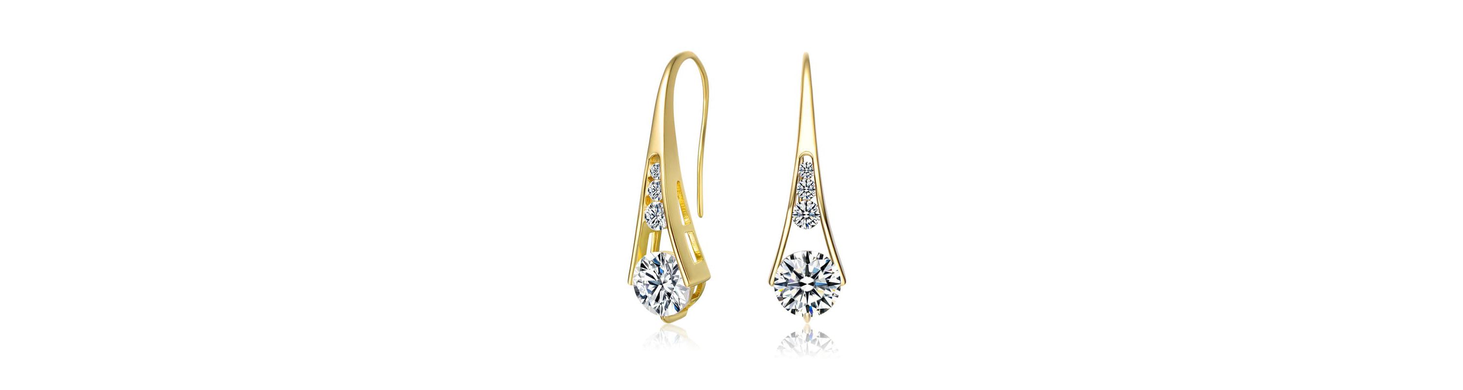 Lab Created Sterling Silver 14K Gold Plated with Clear Cubic Zirconia Pear Drop Hook Earrings