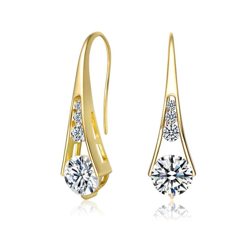 Lab Created Sterling Silver 14K Gold Plated with Clear Cubic Zirconia Pear Drop Hook Earrings