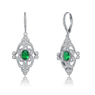 Rozzato Lab Created Sterling Silver White Gold Plated with Oval and Round Cubic Zirconia Adorn Leverback Earrings