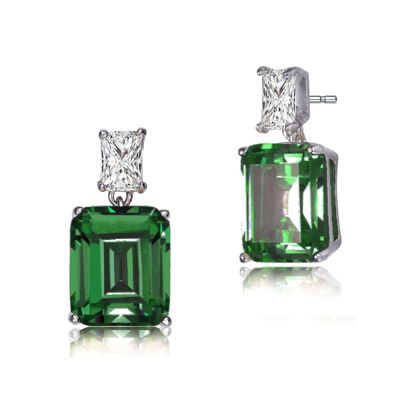 Rozzato Lab Created Sterling Silver White Gold Plated Clear and Colored Cubic Zirconia Two-Stone Drop Earrings