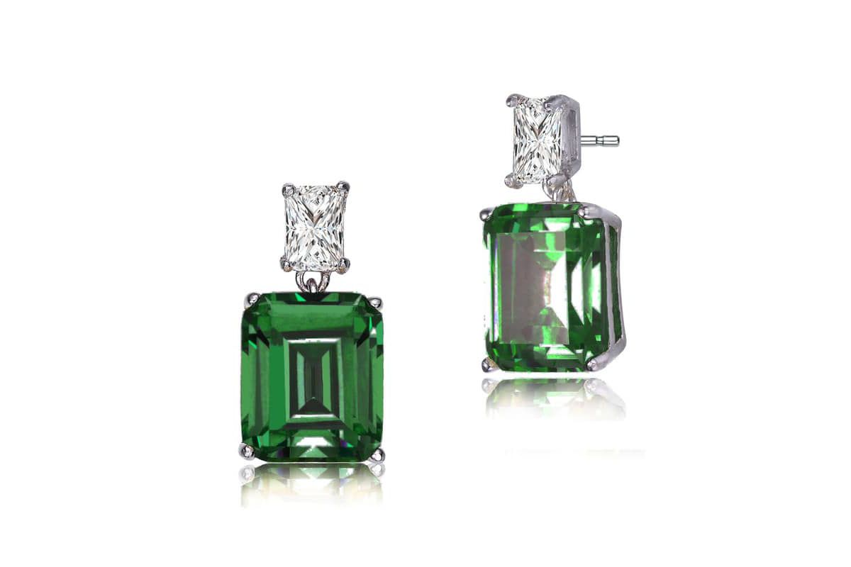 Lab Created Sterling Silver White Gold Plated Clear and Colored Cubic Zirconia Two-Stone Drop Earrings