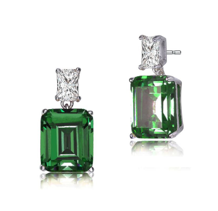 Lab Created Sterling Silver White Gold Plated Clear and Colored Cubic Zirconia Two-Stone Drop Earrings