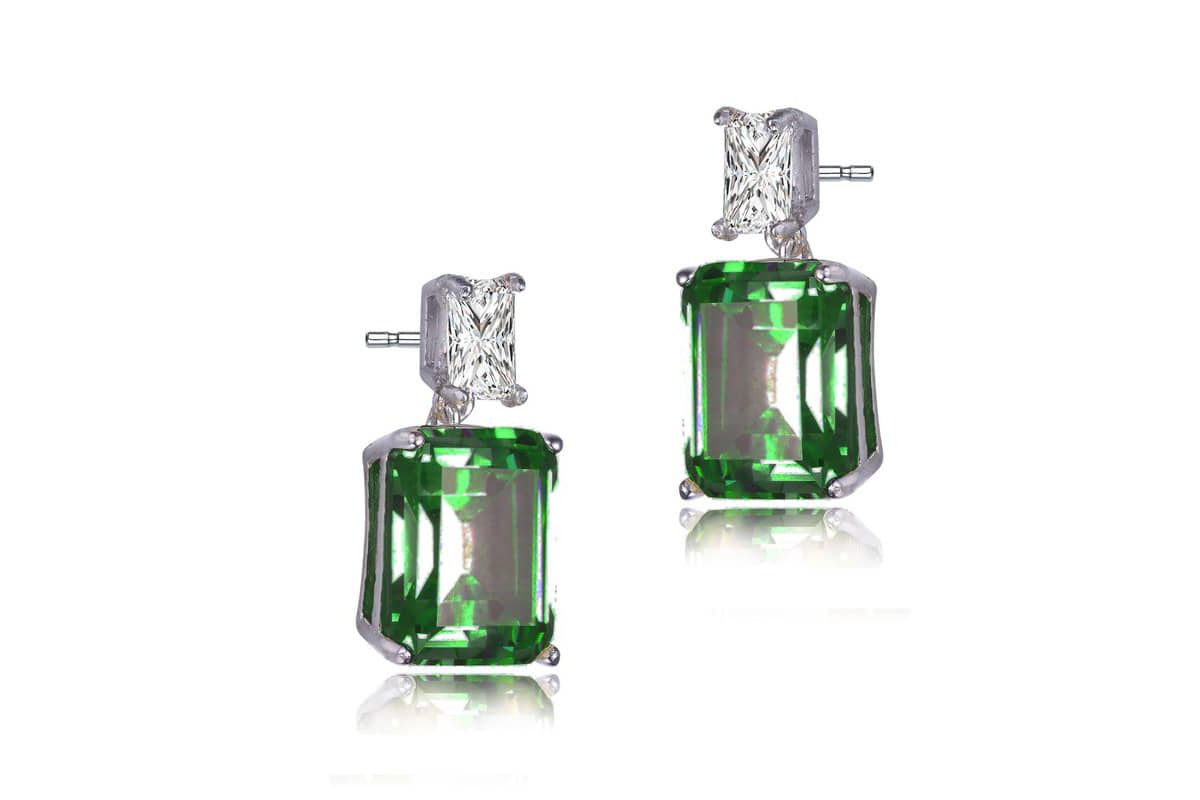 Lab Created Sterling Silver White Gold Plated Clear and Colored Cubic Zirconia Two-Stone Drop Earrings
