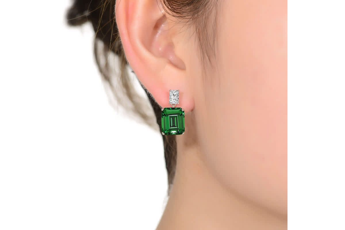 Lab Created Sterling Silver White Gold Plated Clear and Colored Cubic Zirconia Two-Stone Drop Earrings