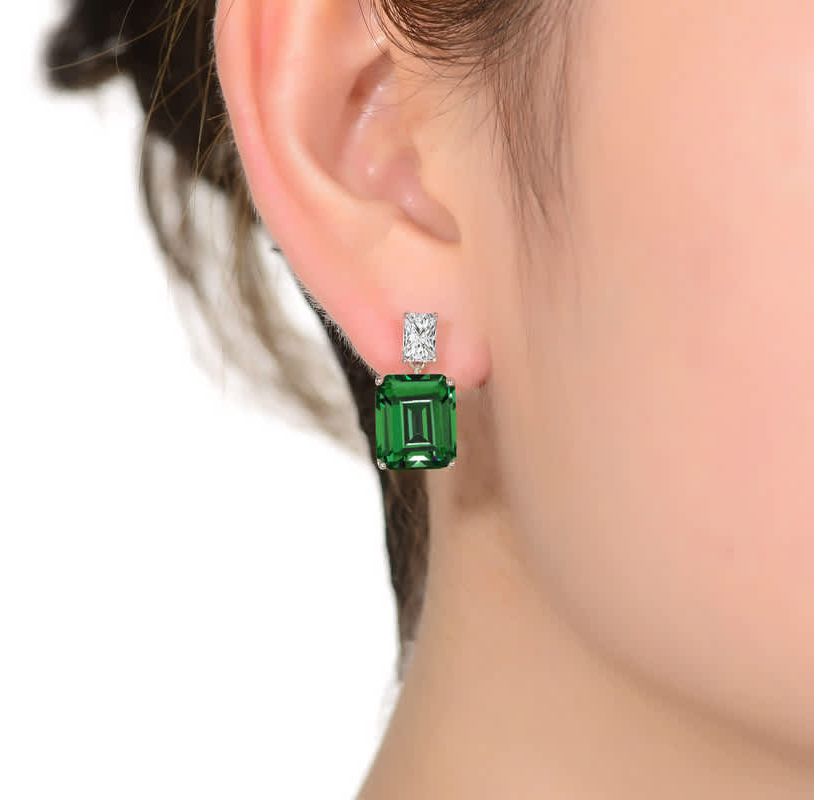 Lab Created Sterling Silver White Gold Plated Clear and Colored Cubic Zirconia Two-Stone Drop Earrings