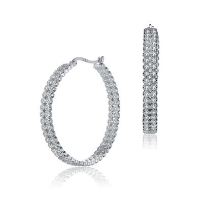 Rozzato Lab Created Sterling Silver White Gold Plated with Clear Cubic Zirconia Braided Hoop Earrings