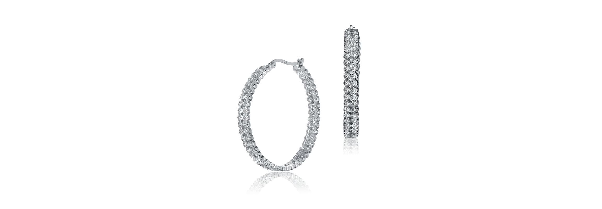 Lab Created Sterling Silver White Gold Plated with Clear Cubic Zirconia Braided Hoop Earrings
