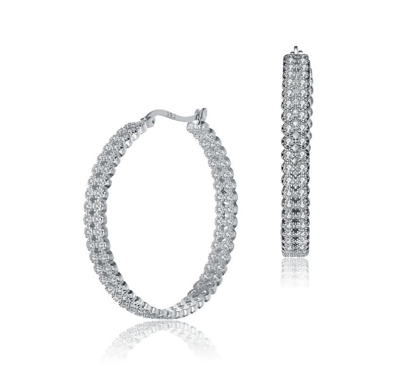 Lab Created Sterling Silver White Gold Plated with Clear Cubic Zirconia Braided Hoop Earrings