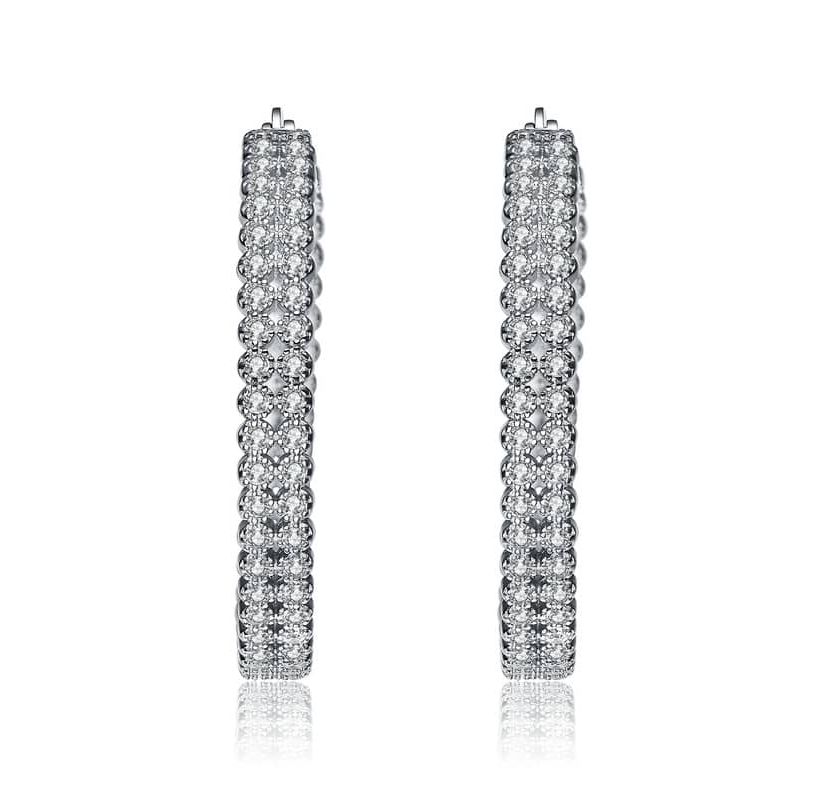 Lab Created Sterling Silver White Gold Plated with Clear Cubic Zirconia Braided Hoop Earrings