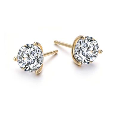 Rozzato Lab Created Sterling Silver Cubic Zirconia Solitaire Stud Earrings
