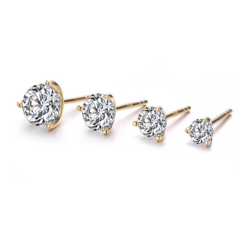 Lab Created Sterling Silver Cubic Zirconia Solitaire Stud Earrings