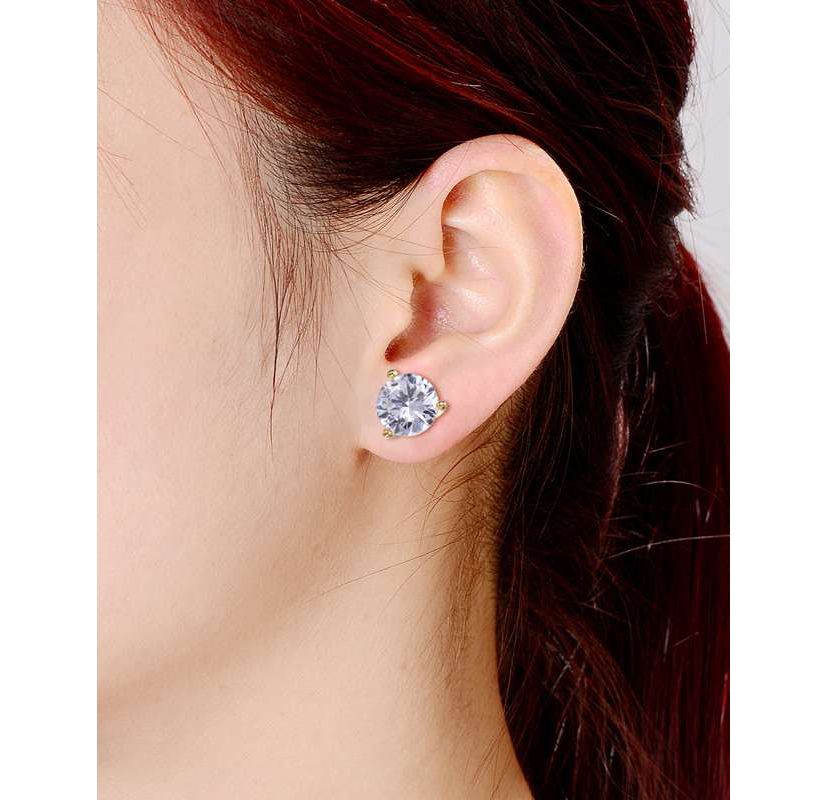 Lab Created Sterling Silver Cubic Zirconia Solitaire Stud Earrings
