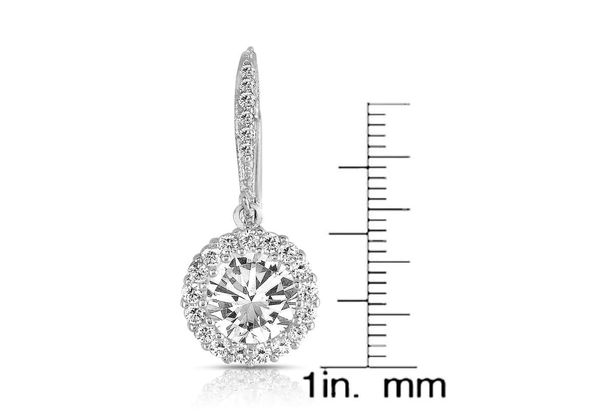 Lab Created Sterling Silver with Clear Round Cubic Zirconia Haloed Solitaire Drop Earrings