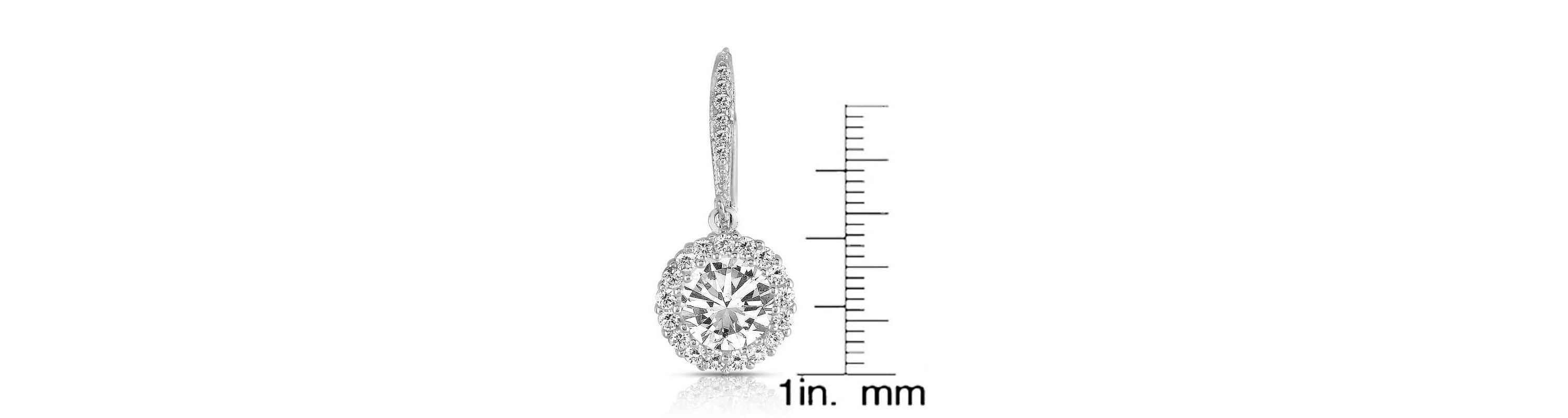 Lab Created Sterling Silver with Clear Round Cubic Zirconia Haloed Solitaire Drop Earrings