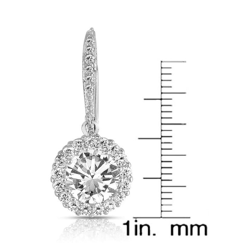 Lab Created Sterling Silver with Clear Round Cubic Zirconia Haloed Solitaire Drop Earrings