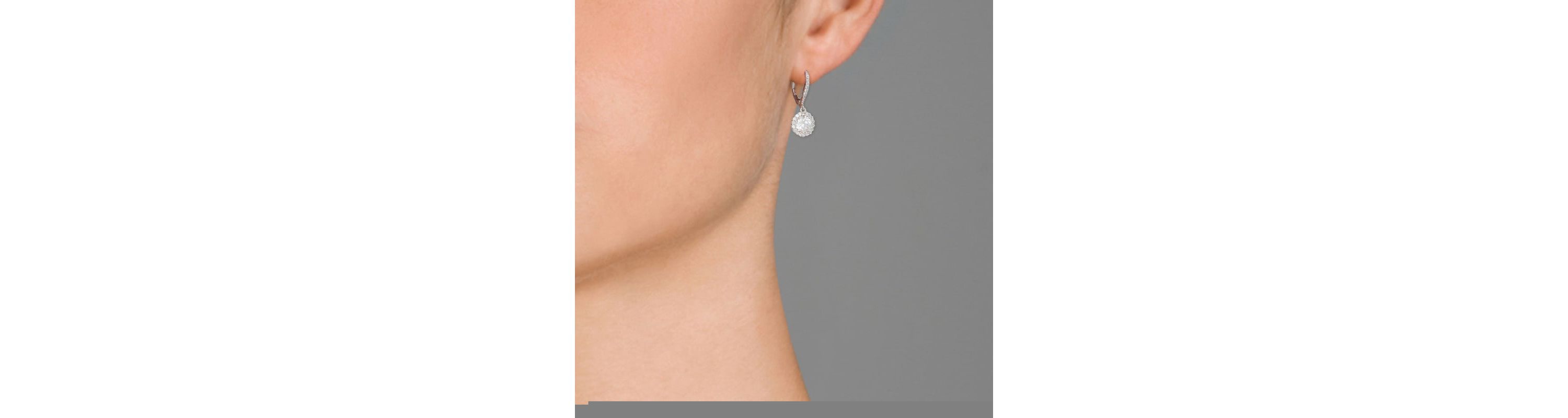 Lab Created Sterling Silver with Clear Round Cubic Zirconia Haloed Solitaire Drop Earrings
