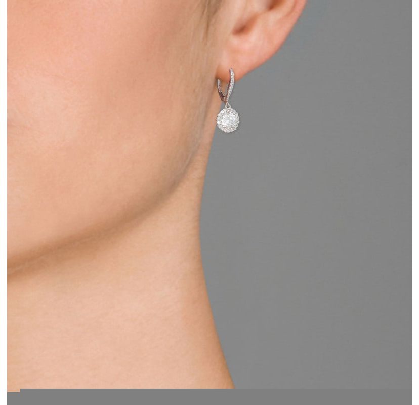 Lab Created Sterling Silver with Clear Round Cubic Zirconia Haloed Solitaire Drop Earrings