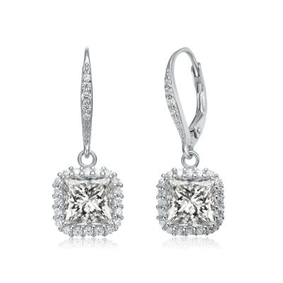 Rozzato Lab Created Sterling Silver Plated Cubic Zirconia Square Drop Earrings