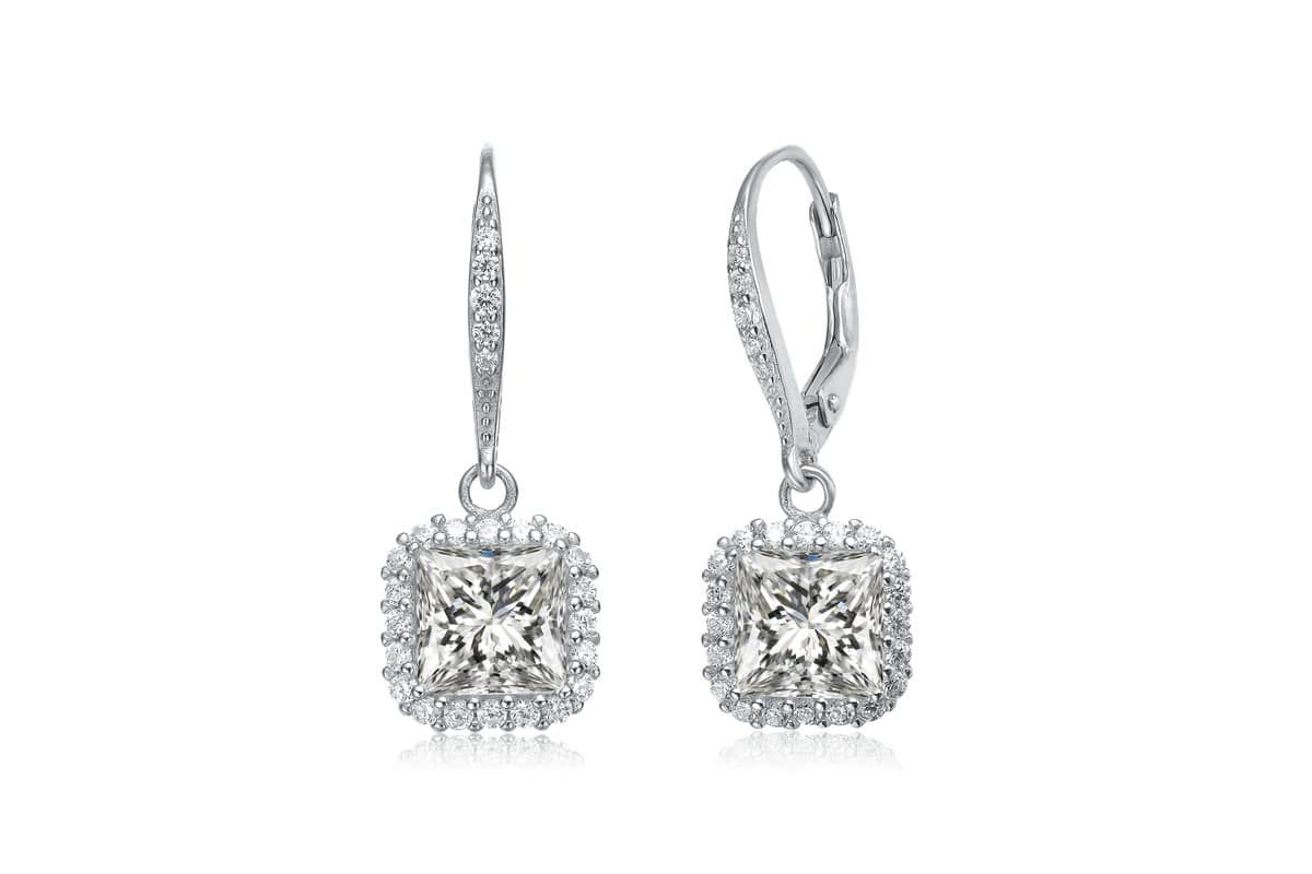 Lab Created Sterling Silver Plated Cubic Zirconia Square Drop Earrings