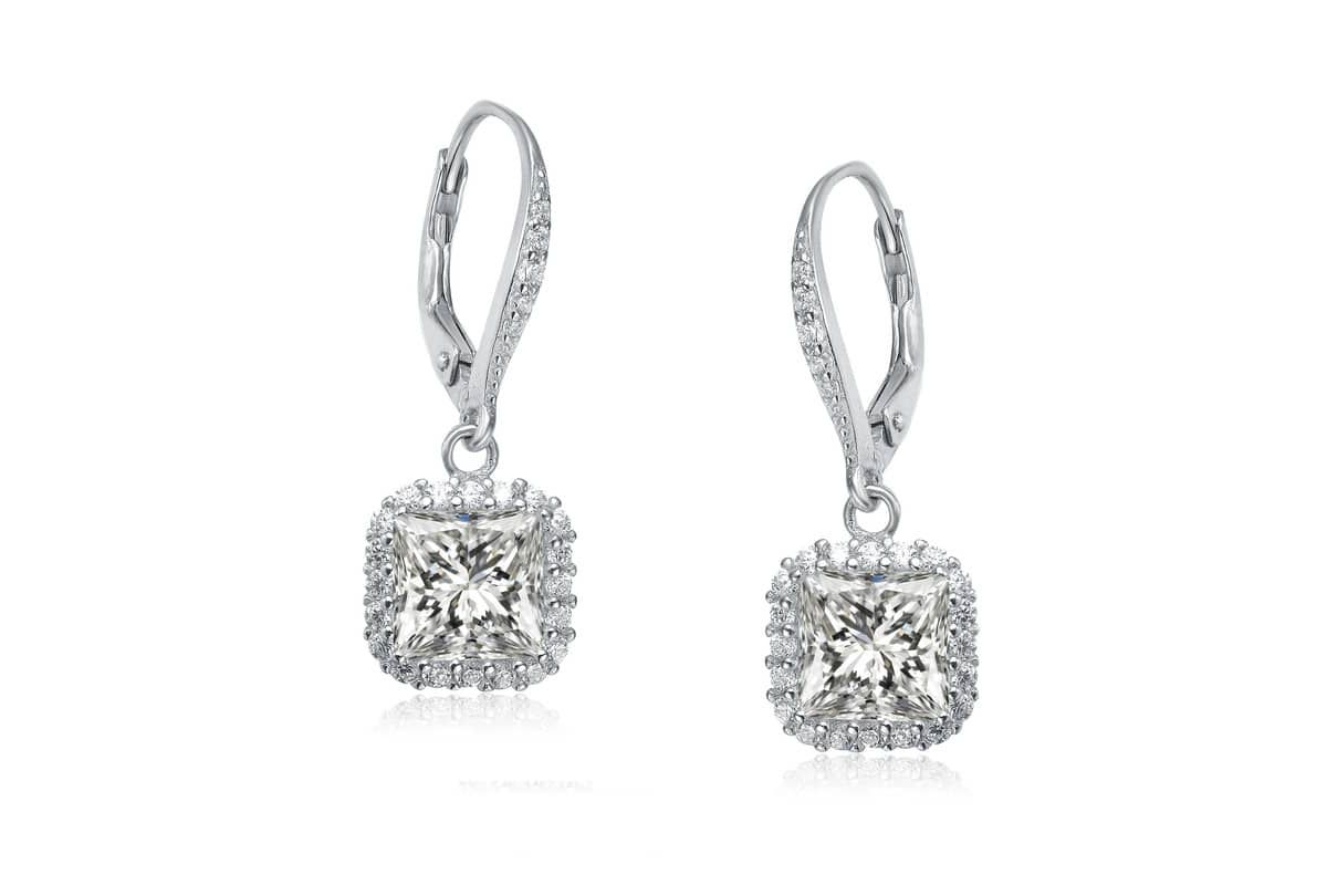 Lab Created Sterling Silver Plated Cubic Zirconia Square Drop Earrings