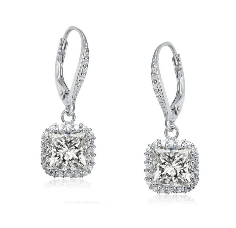 Lab Created Sterling Silver Plated Cubic Zirconia Square Drop Earrings