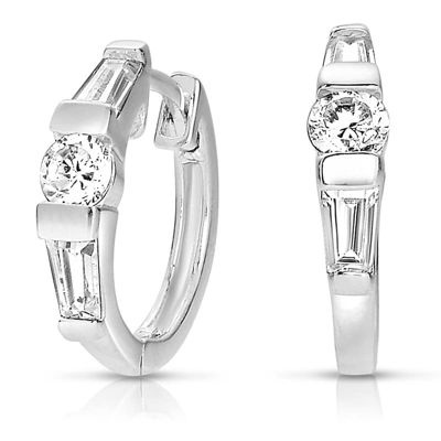 Rozzato Lab Created Sterling Silver White Gold Plated with Clear Cubic Zirconia Circle Shape Earrings