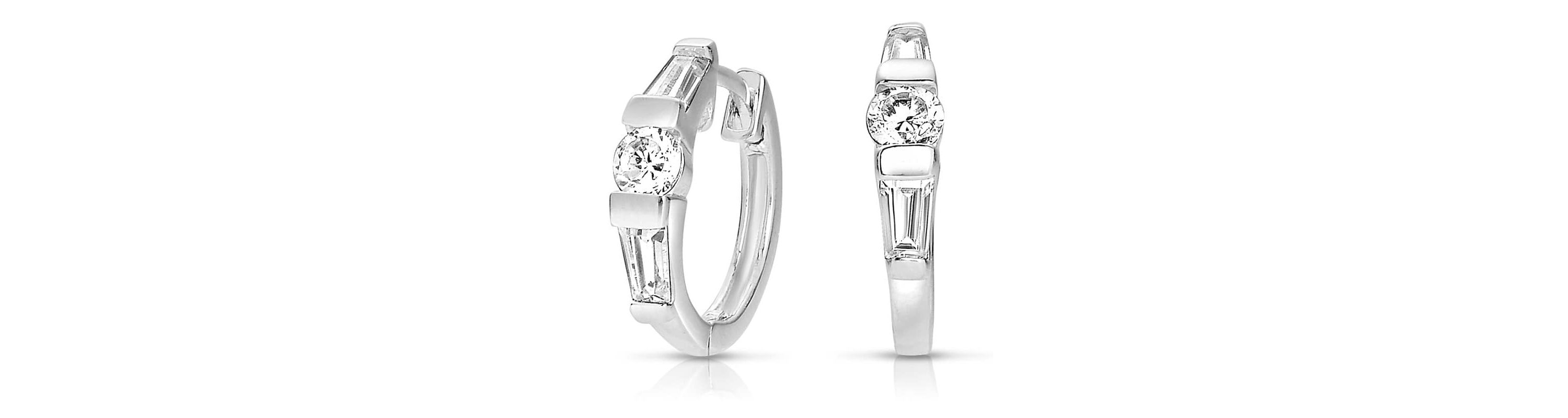 Lab Created Sterling Silver White Gold Plated with Clear Cubic Zirconia Circle Shape Earrings