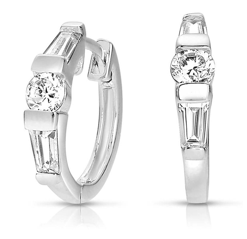 Lab Created Sterling Silver White Gold Plated with Clear Cubic Zirconia Circle Shape Earrings