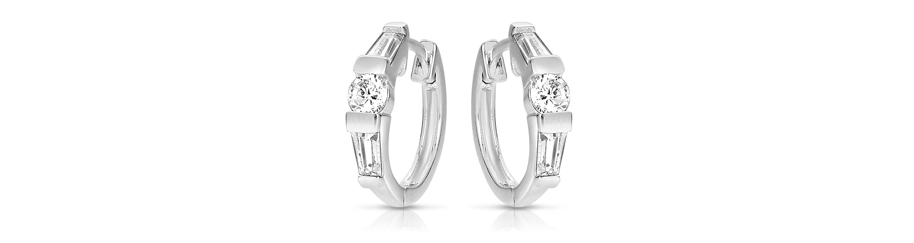 Lab Created Sterling Silver White Gold Plated with Clear Cubic Zirconia Circle Shape Earrings