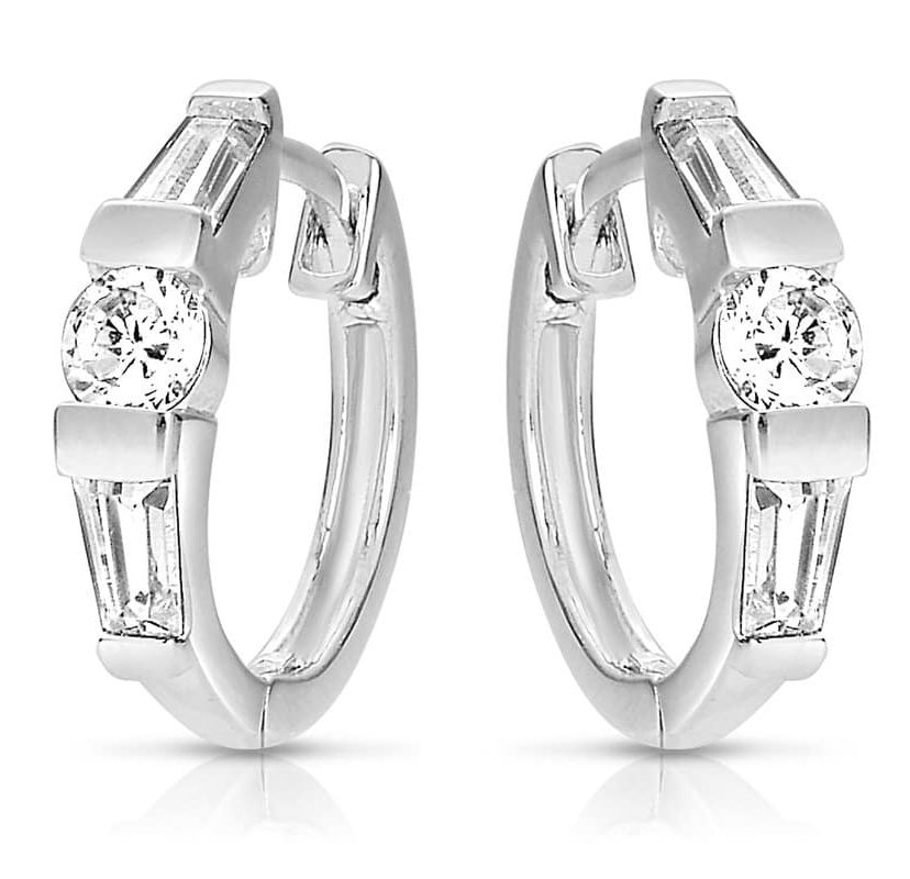 Lab Created Sterling Silver White Gold Plated with Clear Cubic Zirconia Circle Shape Earrings