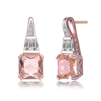 Rozzato Lab Created Sterling Silver 18K Rose Gold Plated with Champagne Cubic Zirconia Dangle Earrings