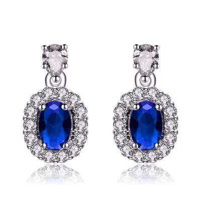 Rozzato Lab Created Sterling Silver White Gold Plated with Sapphire Blue Cubic Zirconias Accent Earrings